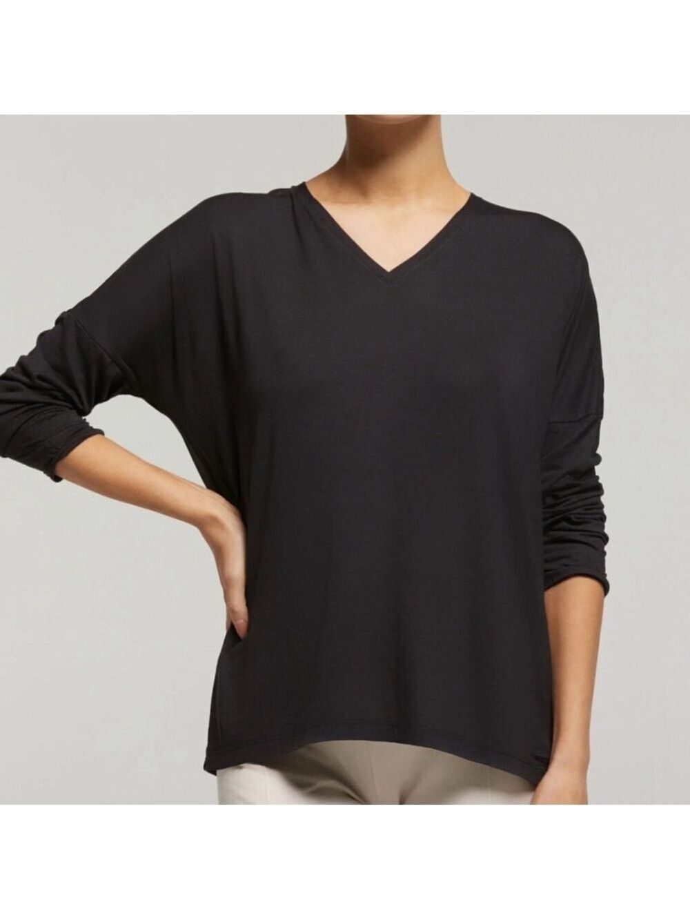 SYMPLI long sleeve shirt dolman sleeved top bamboo cotton dark grey size small